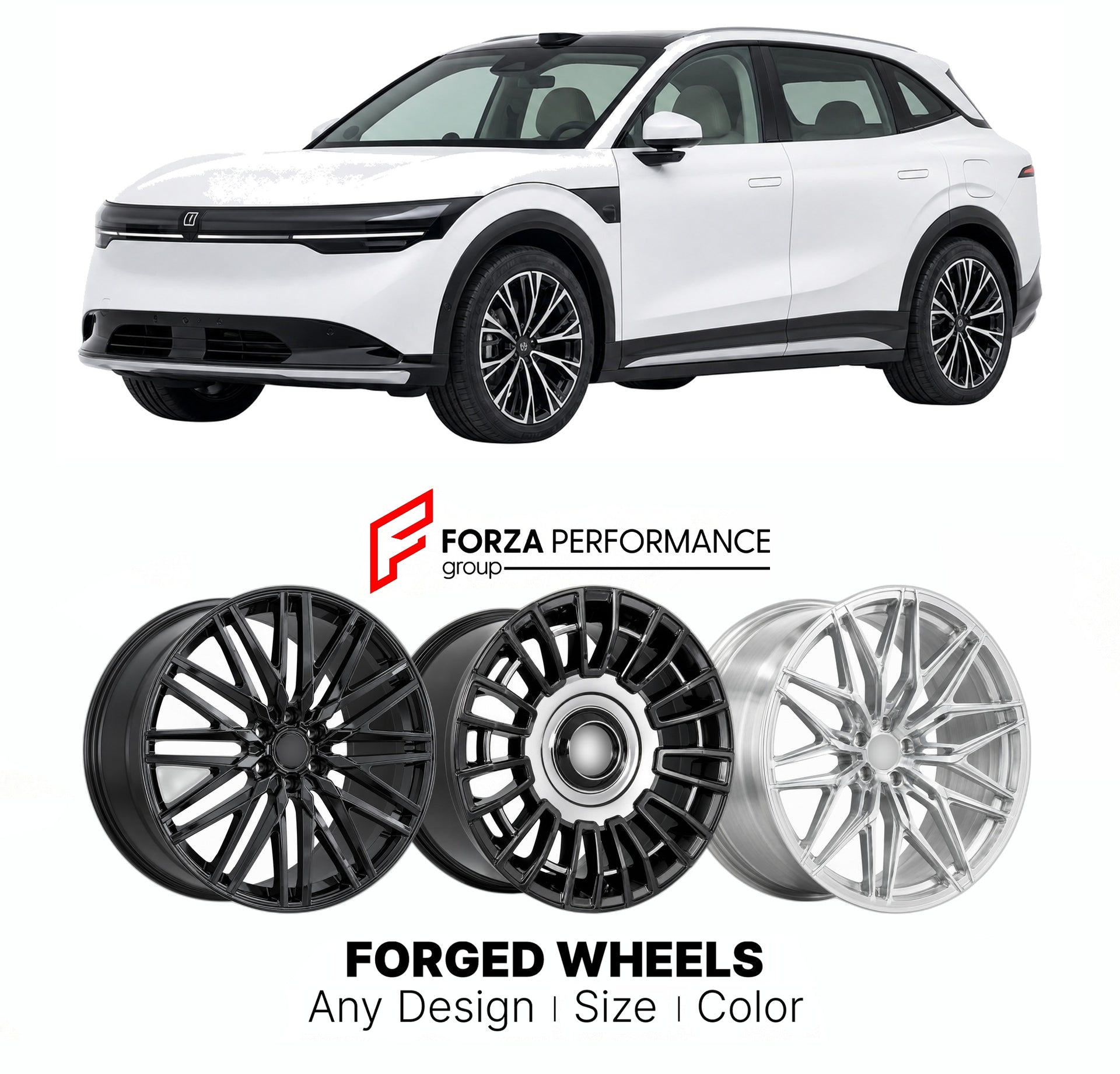 Custom forged wheels for Zeekr 7X 2024+. Made-to-order monoblock, 2-piece and 3-piece wheels in custom sizes, offsets, colors and finishes with guaranteed vehicle fitment.

We manufacture premium quality forged wheels rims for Zeekr 7X 2024+ in any design, size, color.

THIS WHEEL DESIGN CAN BE CUSTOM-MADE FOR YOUR CAR IN ANY SIZE AND COLOR OPTIONS
Available in monoblock, 2-piece, 3-piece, duoblock, beadlock
3D wheel renderings are provided according to the exact dimensions and specifications requested by t