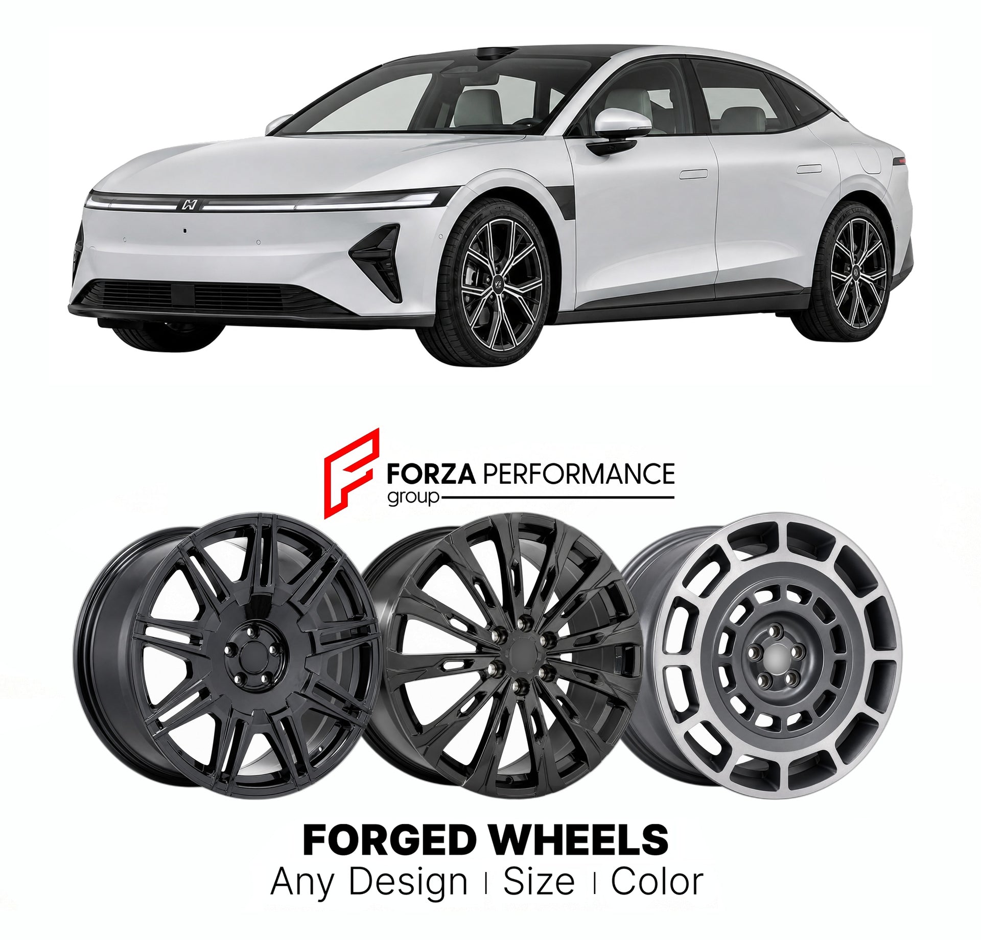 Custom forged wheels for Zeekr 7 2023+. Made-to-order monoblock, 2-piece and 3-piece wheels in custom sizes, offsets, colors and finishes with guaranteed vehicle fitment.

We manufacture premium quality forged wheels rims for Zeekr 7 2023+ in any design, size, color.

THIS WHEEL DESIGN CAN BE CUSTOM-MADE FOR YOUR CAR IN ANY SIZE AND COLOR OPTIONS
Available in monoblock, 2-piece, 3-piece, duoblock, beadlock
3D wheel renderings are provided according to the exact dimensions and specifications requested by the