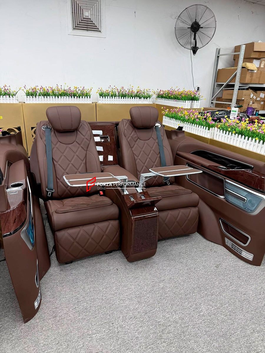 LUXURY VIP SEATS SET for MERCEDES BENZ V-CLASS EQV VITO W447

Functions: Ventilation, heating, folding tabel, massage, refrigerator, adjustments, cup holders,

Instalation on the original car screw hole position.

NOTE: Professional installation is required.

CONTACT US FOR PRICING
