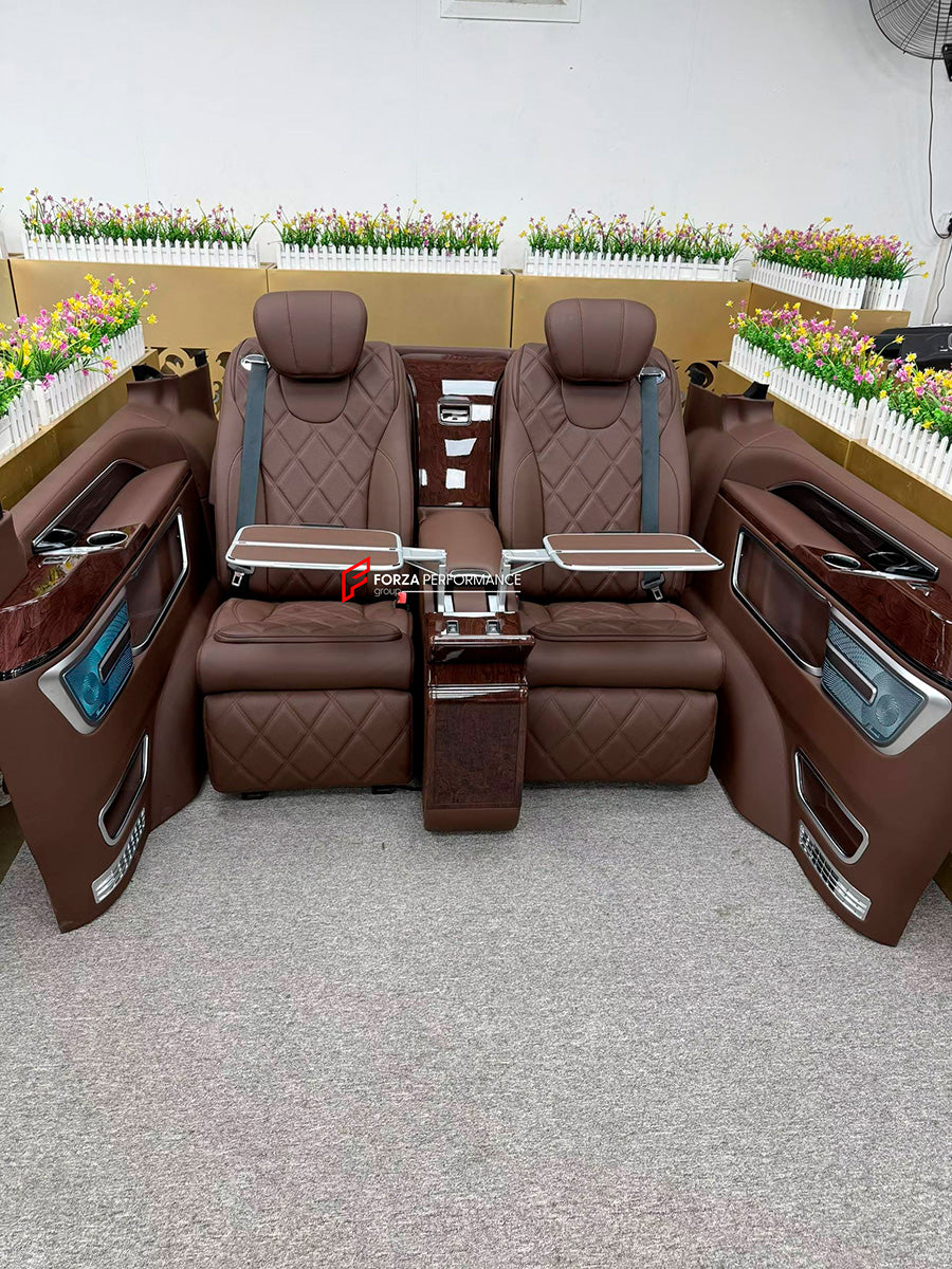 LUXURY VIP SEATS SET for MERCEDES BENZ V-CLASS EQV VITO W447

Functions: Ventilation, heating, folding tabel, massage, refrigerator, adjustments, cup holders,

Instalation on the original car screw hole position.

NOTE: Professional installation is required.

CONTACT US FOR PRICING