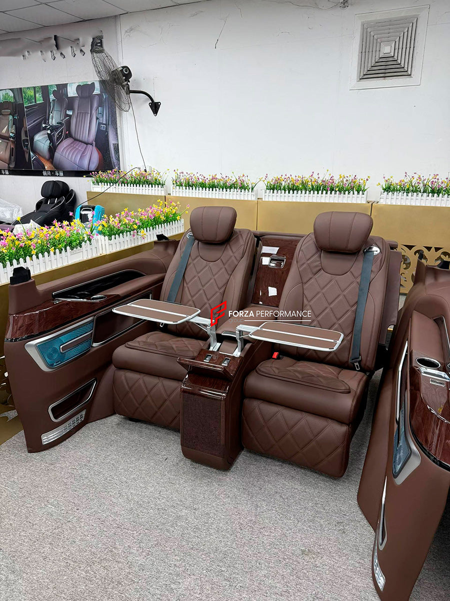 LUXURY VIP SEATS SET for MERCEDES BENZ V-CLASS EQV VITO W447

Functions: Ventilation, heating, folding tabel, massage, refrigerator, adjustments, cup holders,

Instalation on the original car screw hole position.

NOTE: Professional installation is required.

CONTACT US FOR PRICING