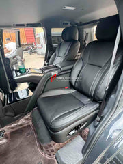 LUXURY VIP SEATS SET for TOYOTA LAND CRUSIER LC250

Functions: Ventilation, heating, massage, touch screen, folding tabel, refrigerator, adjustments, cup holders.

Seats moved 10cm back for more leg space.

Instalation on the original car screw hole position.

NOTE: Professional installation is required.