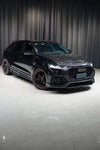 WIDE DRY CARBON BODY KIT FOR AUDI Q8 | RSQ8 4M 2019+   Set include:  Front Bumper Assembly Front Bumper Canards Hood/Bonnet Front Fenders Fender Flares Side Skirts Rear Roof Spoiler Trunk Wing Spoiler Exhaust system Rear Bumper Rear Diffuser