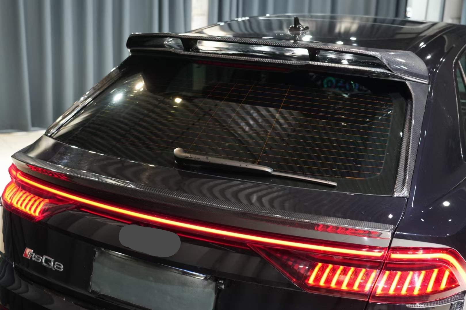 WIDE DRY CARBON BODY KIT FOR AUDI Q8 | RSQ8 4M 2019+   Set include:  Front Bumper Assembly Front Bumper Canards Hood/Bonnet Front Fenders Fender Flares Side Skirts Rear Roof Spoiler Trunk Wing Spoiler Exhaust system Rear Bumper Rear Diffuser
