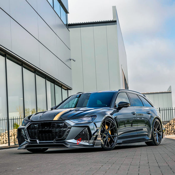 DRY CARBON BODY KIT WITH EXHAUST SYSTEM for AUDI RS6 C8

Set includes:

Front Lip
Front Bumper

Hood / Bonnet
Side Skirts
Roof Spoiler
Rear Diffuser
Exhaust System


Material: Dry Carbon Fiber

NOTE: Professional installation is required