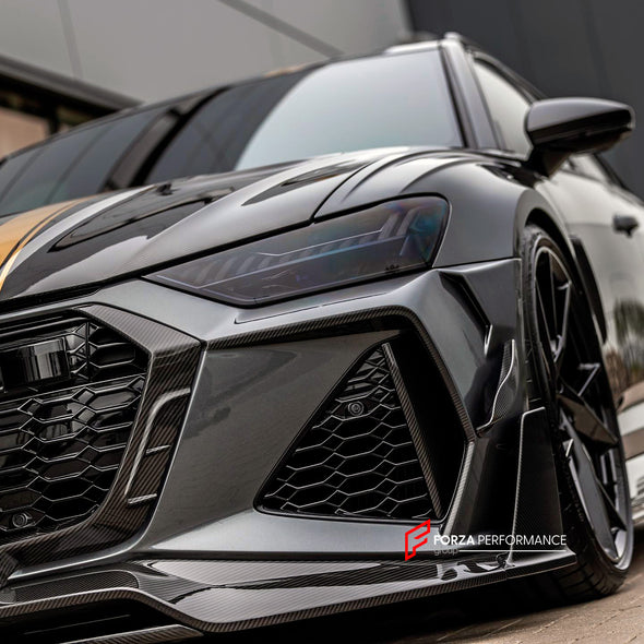 DRY CARBON BODY KIT WITH EXHAUST SYSTEM for AUDI RS6 C8

Set includes:

Front Lip
Front Bumper

Hood / Bonnet
Side Skirts
Roof Spoiler
Rear Diffuser
Exhaust System


Material: Dry Carbon Fiber

NOTE: Professional installation is required