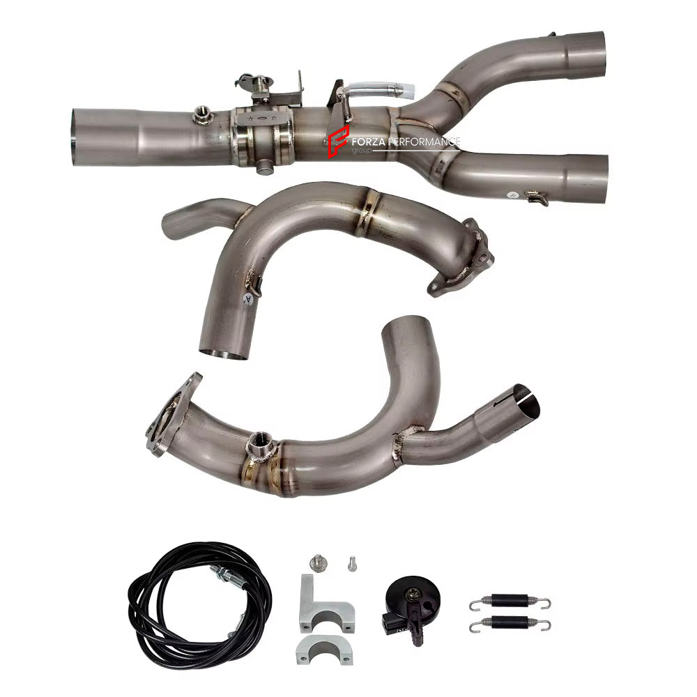 MANUAL VALVED TITANIUM MOTORCYCLE EXHAUST SYSTEM for BMW R1250GS R RS

Set include:

Header
2-1 Merge Collector
Manual Valve
Mid pipe


Material: Titanium (can be made in Stainless Steel)

NOTE: Professional installation is required.

FEATURES:

Engineered Digital prototyping using 3D CAD design software, each car model chassis has been 3D laser scanned in the factor
Factory run all test cars on Italian 1200HP Dyno machine, to make the best performance design of exhaust
CNC bending machine accurately bends 