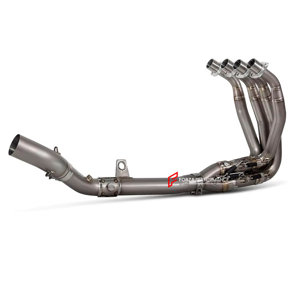 MANUAL VALVED TITANIUM MOTORCYCLE EXHAUST SYSTEM for KAWASAKI ZX-4R

Set include:

Header
4-1 Merge Collector
Valve
Mid Pipe

Aprox Weight: 5 kg (11 lbs)

Material: Titanium (can be made in Stainless Steel)

NOTE:&nbsp;Professional installation is required.

FEATURES:

Engineered Digital prototyping using 3D CAD design software, each car model chassis has been 3D laser scanned in the factor
Factory run all test cars on Italian 1200HP Dyno machine, to make the best performance design of exhaust
CNC bending m
