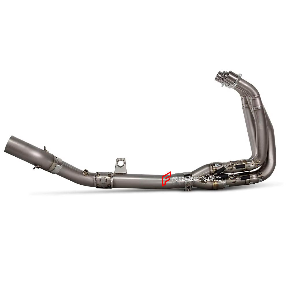 MANUAL VALVED TITANIUM MOTORCYCLE EXHAUST SYSTEM for KAWASAKI ZX-4R

Set include:

Header
4-1 Merge Collector
Valve
Mid Pipe

Aprox Weight: 5 kg (11 lbs)

Material: Titanium (can be made in Stainless Steel)

NOTE:&nbsp;Professional installation is required.

FEATURES:

Engineered Digital prototyping using 3D CAD design software, each car model chassis has been 3D laser scanned in the factor
Factory run all test cars on Italian 1200HP Dyno machine, to make the best performance design of exhaust
CNC bending m