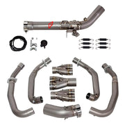 MANUAL VALVED TITANIUM MOTORCYCLE EXHAUST SYSTEM for KAWASAKI ZX-4R

Set include:

Header
4-1 Merge Collector
Valve
Mid Pipe

Aprox Weight: 5 kg (11 lbs)

Material: Titanium (can be made in Stainless Steel)

NOTE:&nbsp;Professional installation is required.

FEATURES:

Engineered Digital prototyping using 3D CAD design software, each car model chassis has been 3D laser scanned in the factor
Factory run all test cars on Italian 1200HP Dyno machine, to make the best performance design of exhaust
CNC bending m