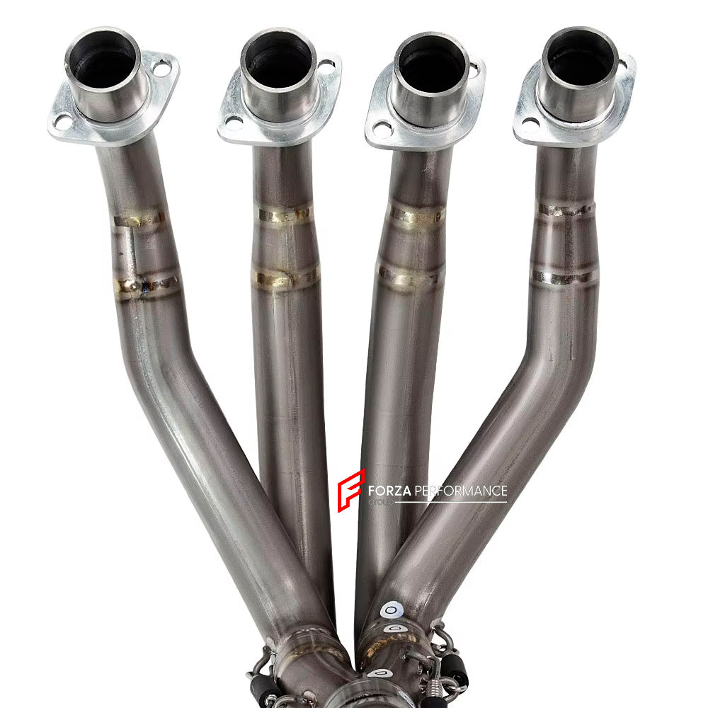 MANUAL VALVED TITANIUM MOTORCYCLE EXHAUST SYSTEM for KAWASAKI ZX-4R

Set include:

Header
4-1 Merge Collector
Valve
Mid Pipe

Aprox Weight: 5 kg (11 lbs)

Material: Titanium (can be made in Stainless Steel)

NOTE:&nbsp;Professional installation is required.

FEATURES:

Engineered Digital prototyping using 3D CAD design software, each car model chassis has been 3D laser scanned in the factor
Factory run all test cars on Italian 1200HP Dyno machine, to make the best performance design of exhaust
CNC bending m