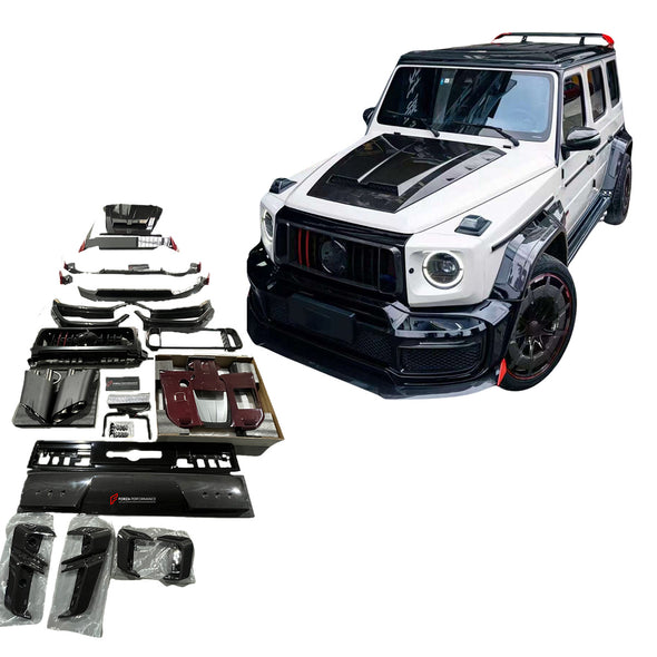 DRY CARBON BODY KIT for MERCEDES-BENZ G-CLASS G63 W463A W464 2021+  Set includes:  Front Diffuser Front Grille Side Fenders Side Vents Rear Diffuser Rear Spoiler Exhaust Tips