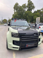 WIDE BODY KIT for LAND ROVER DEFENDER 2021+  Set includes:  Front Bumper Rear Bumper Side Fenders Side Skirts Front Grille Roof LED Bar Dry Carbon Hood with Glass Roof Spoiler Side Skirts