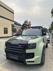 WIDE BODY KIT for LAND ROVER DEFENDER 2021+  Set includes:  Front Bumper Rear Bumper Side Fenders Side Skirts Front Grille Roof LED Bar Dry Carbon Hood with Glass Roof Spoiler Side Skirts