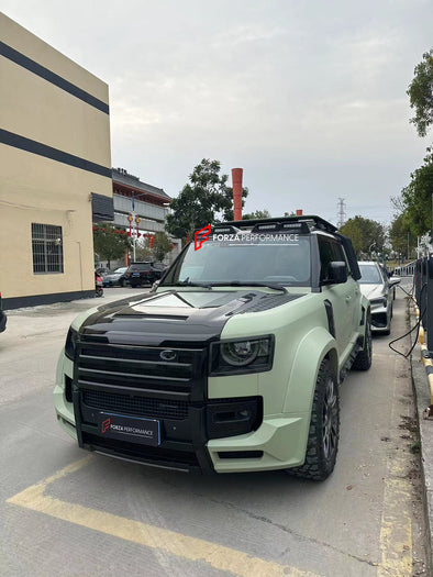 WIDE BODY KIT for LAND ROVER DEFENDER 2021+  Set includes:  Front Bumper Rear Bumper Side Fenders Side Skirts Front Grille Roof LED Bar Dry Carbon Hood with Glass Roof Spoiler Side Skirts