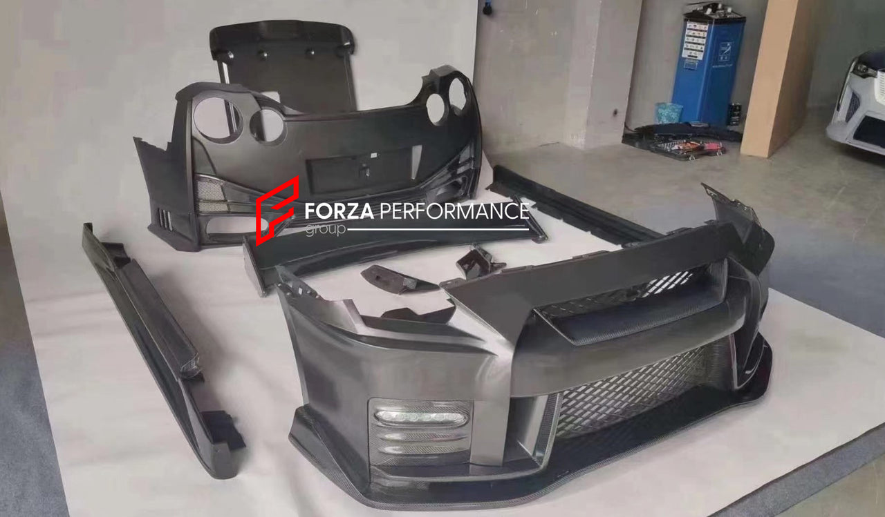 CONVERSION BODY KIT for NISSAN GT-R R35 2007 - 2016 UPGRADE to NISMO FACELIFT

Set includes:

Front Bumper
Front Fenders

Front Grille
Hood
Side Skirts
Rear Vents
Rear Bumper
Rear Spoiler

Material: Carbon Fiber + Plastic

NOTE: Professional installation is required