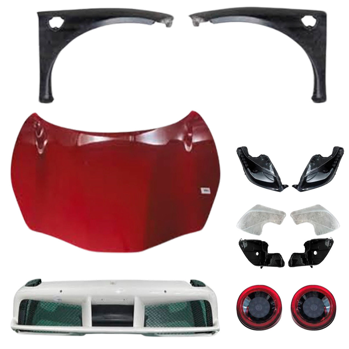 REPLACEMENT PARTS for FERRARI 488 GTB 2015 - 2020

Set includes:

Front Lid
Front Bumper
Front Fenders
Headlight Lenses
Headlights
Headlight Back Covers
Tail Lights

Material: Plastic

Note: Professional installation is required.