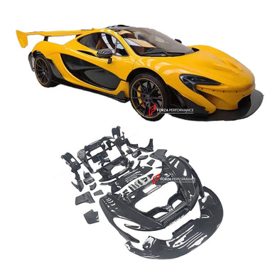 CONVERSION UPGRADE DRY CARBON BODY KIT for MCLAREN 650S 2014 - 2017 upgrade to P1

Set includes:

Front Lip
Front Bumper Body Panel
Side Skirts
Rear Quarter Body Panel
Engine Cover Panel
Rear Spoiler
Rear Bumper
Rear Diffuser
Exhaust System

Material: Dry Carbon

NOTE: Professional installation is required.