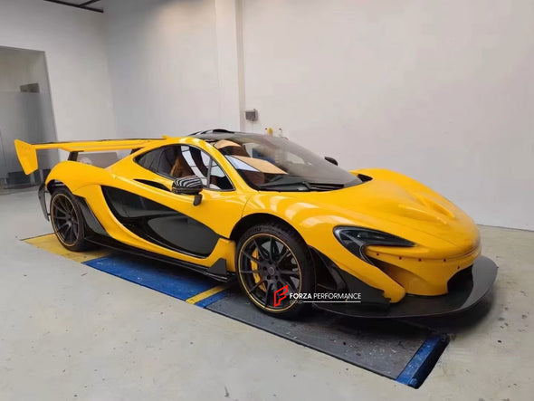 CONVERSION UPGRADE DRY CARBON BODY KIT for MCLAREN 650S 2014 - 2017 upgrade to P1

Set includes:

Front Lip
Front Bumper Body Panel
Side Skirts
Rear Quarter Body Panel
Engine Cover Panel
Rear Spoiler
Rear Bumper
Rear Diffuser
Exhaust System

Material: Dry Carbon

NOTE: Professional installation is required.