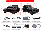 PARTS BODY KIT for JETOUR TRAVELLER SHANGHAI T2 2024+

Set includes:

Bonnet Hood&nbsp;
Bonnet Hood Cover
Grille
Roof Racks
Rear Spoiler
Sport Spoiler
Tool Kit Box&nbsp;
Spare Tire Cover
Front Fender
Inner Trims
Decoration Trims
Foldable Ladder
Fixed Ladder
Side Tent
Mud Flap
Headlights
Rear Bumper Lights
Side Windows
Brake Calliper Cover


Material: Aluminium, Plastic

Note: Professional installation is required.

CONTACT US FOR PRICING
