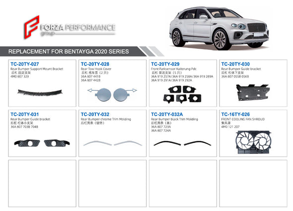 FRONT BUMPER WITH GRILLE for BENTLEY BENTAYGA 2020  Set includes:  GRILLE CASE (36A 853 653) GRILLE (CHROME) (36A 853 683F/684E) FRONT BUMPER (36A 807 093KGRU) GRILLE CHROME CASE (36A 853 667D) GRILLE (BLACK) (36A 853 683F/684E)