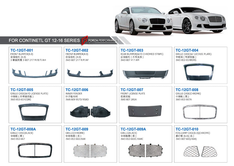 PARTS for BENTLEY CONTINENTAL GT 2012 - 2016