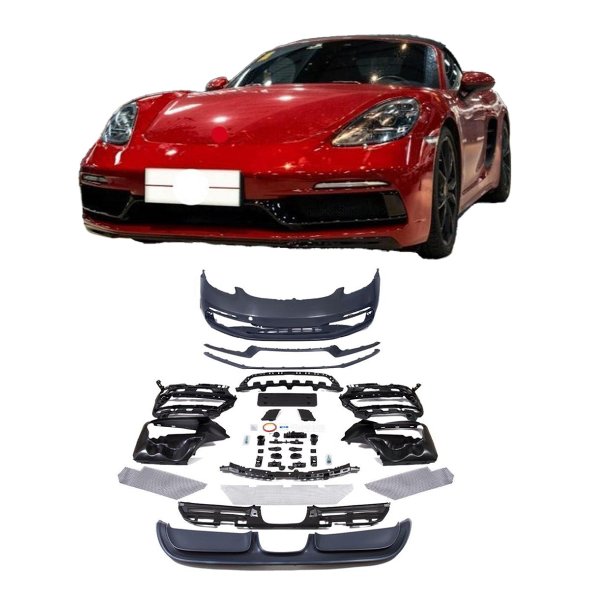 CONVERSION UPGRADE BODY KIT for PORSCHE 718 982 CAYMAN BOXSTER upgrade to GTS
Set includes:
Front Bumper Assembly
Rear Diffuser
Rear Light Bar
Material: Plastic
NOTE: Professional installation is required. Factory LED DRL must be reused
CONTACT US FOR PRICING