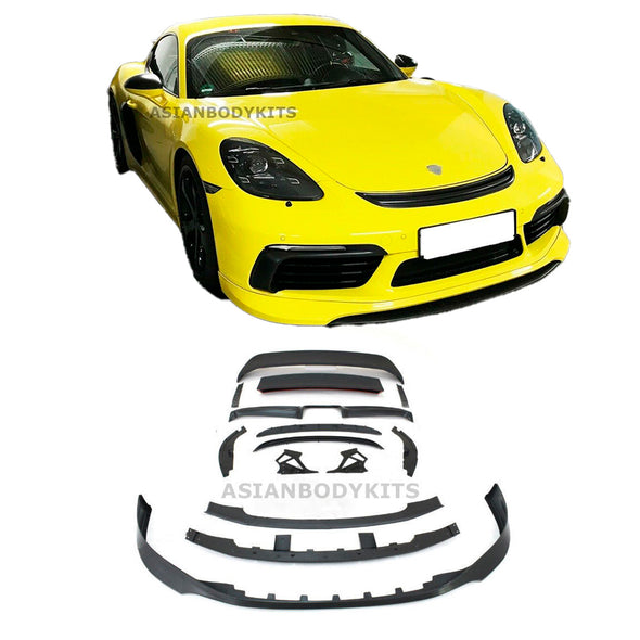 BODY KIT for PORSCHE 718 982 CAYMAN BOXSTER 2016+

Set includes:

Front Lip
Bumper Grille (required bumper cutting)
Rear Diffuser

Material: Plastic

NOTE: Professional installation / cutting / modification is required.
