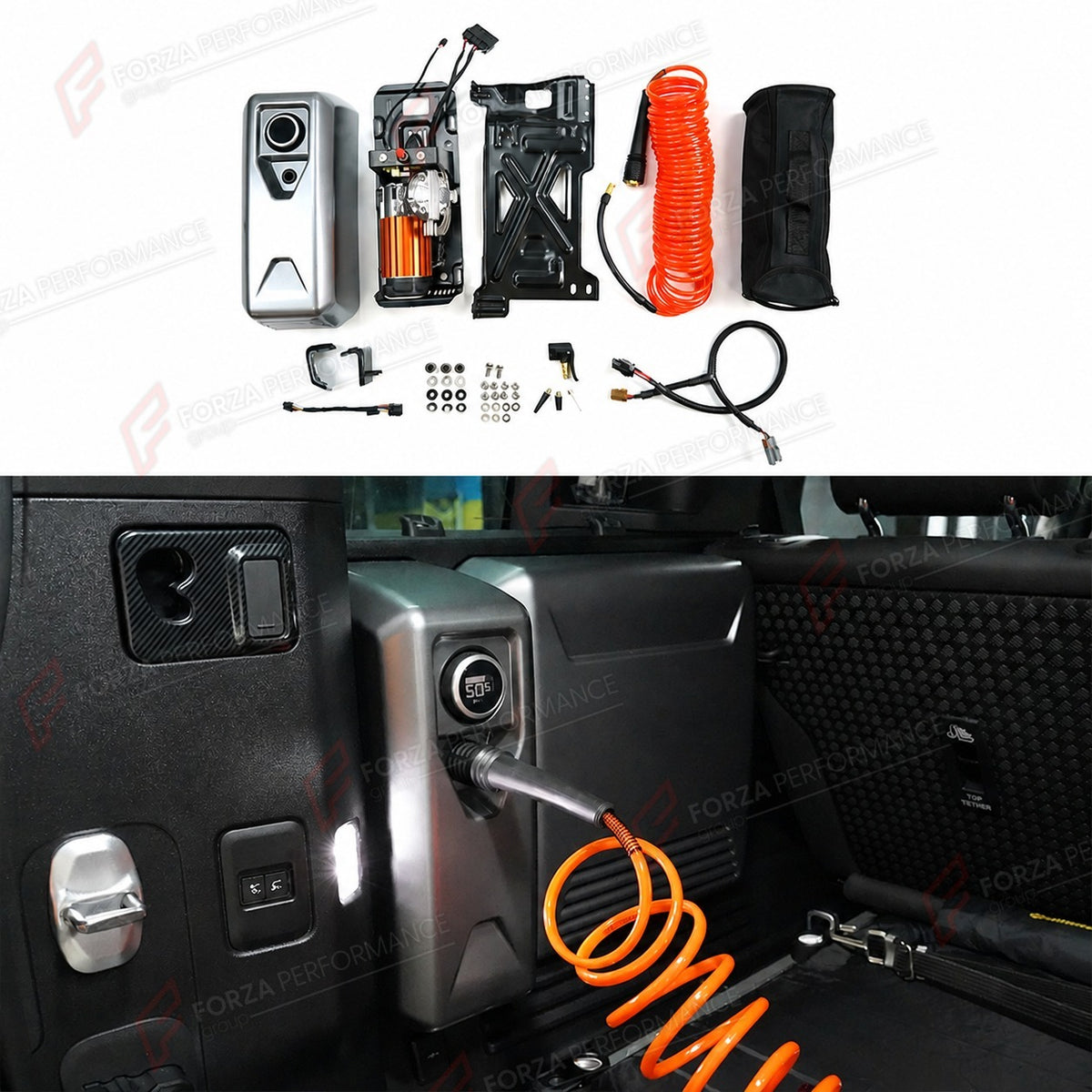 PORTABLE AIR COMPRESSOR for LAND ROVER DEFENDER 90 110 L663 2020+
Set includes:

Portable Air Compressor

NOTE: Professional installation is required.