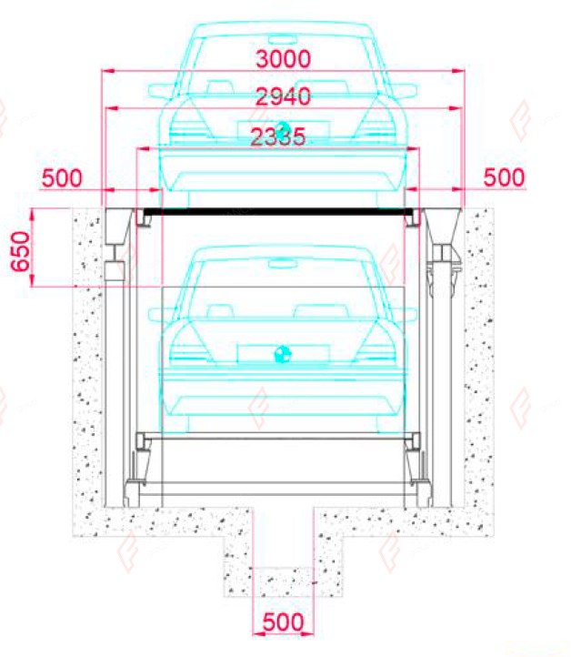 PTP-2 Pit-Mounted Two-Post Garage Parking Lift - In-Ground Car Stacker - aparcamiento de coches / système de stationnement
