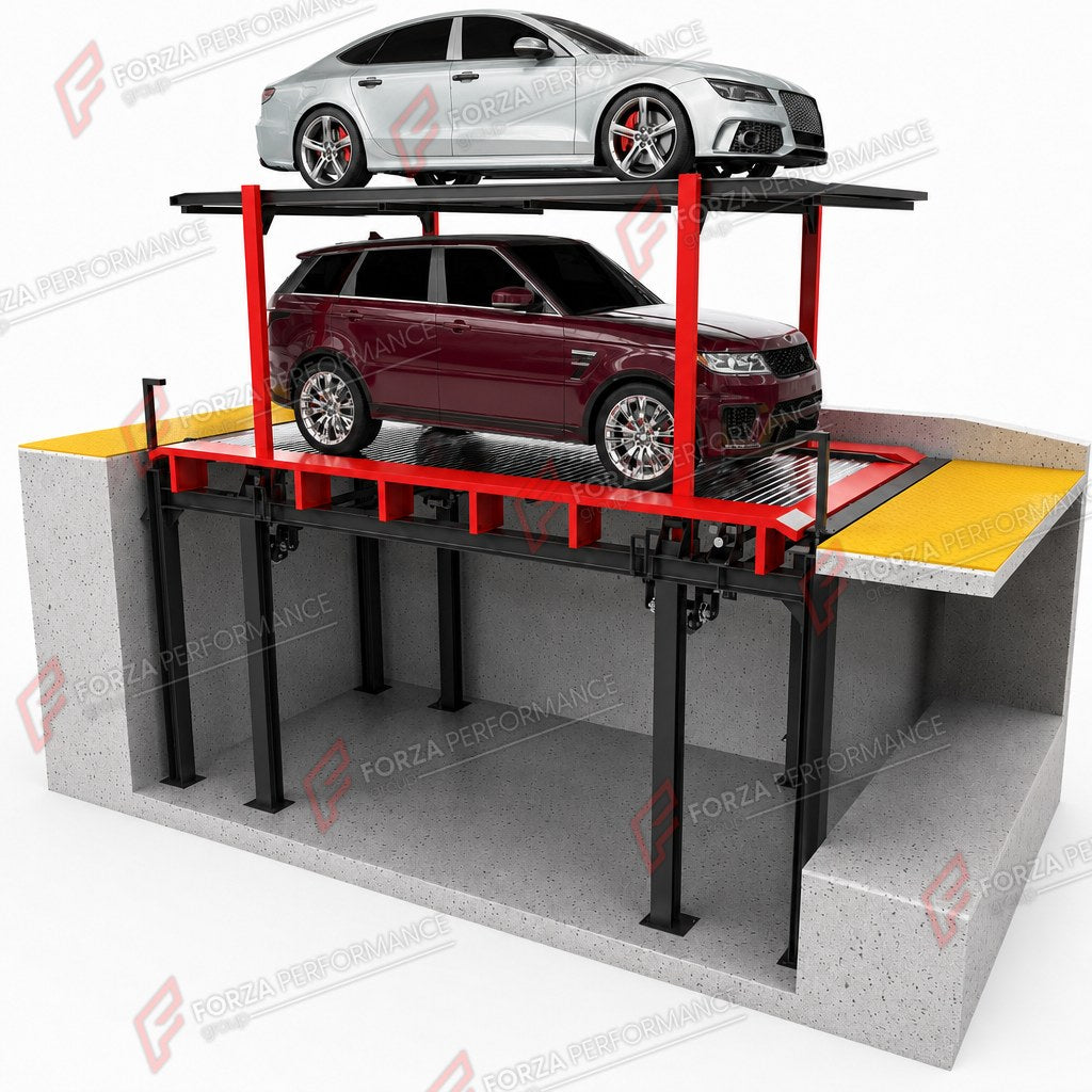 PTP-2 Pit-Mounted Two-Post Garage Parking Lift - In-Ground Car Stacker - elevador de foso empotrado / élévateur à fosse encastré