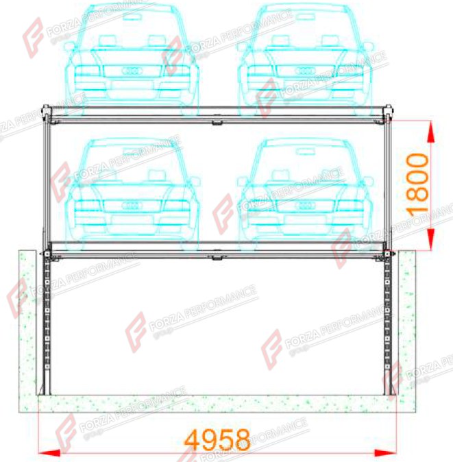 PTP-4D Pit-Mounted Double Two-Post Garage Parking Lift - 4-Car In-Ground - elevador de coches / système de stationnement