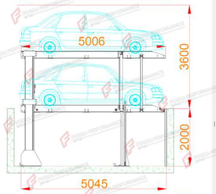 PTP-4D Pit-Mounted Double Two-Post Garage Parking Lift - 4-Car In-Ground - aparcamiento de coches / parking pour voiture
