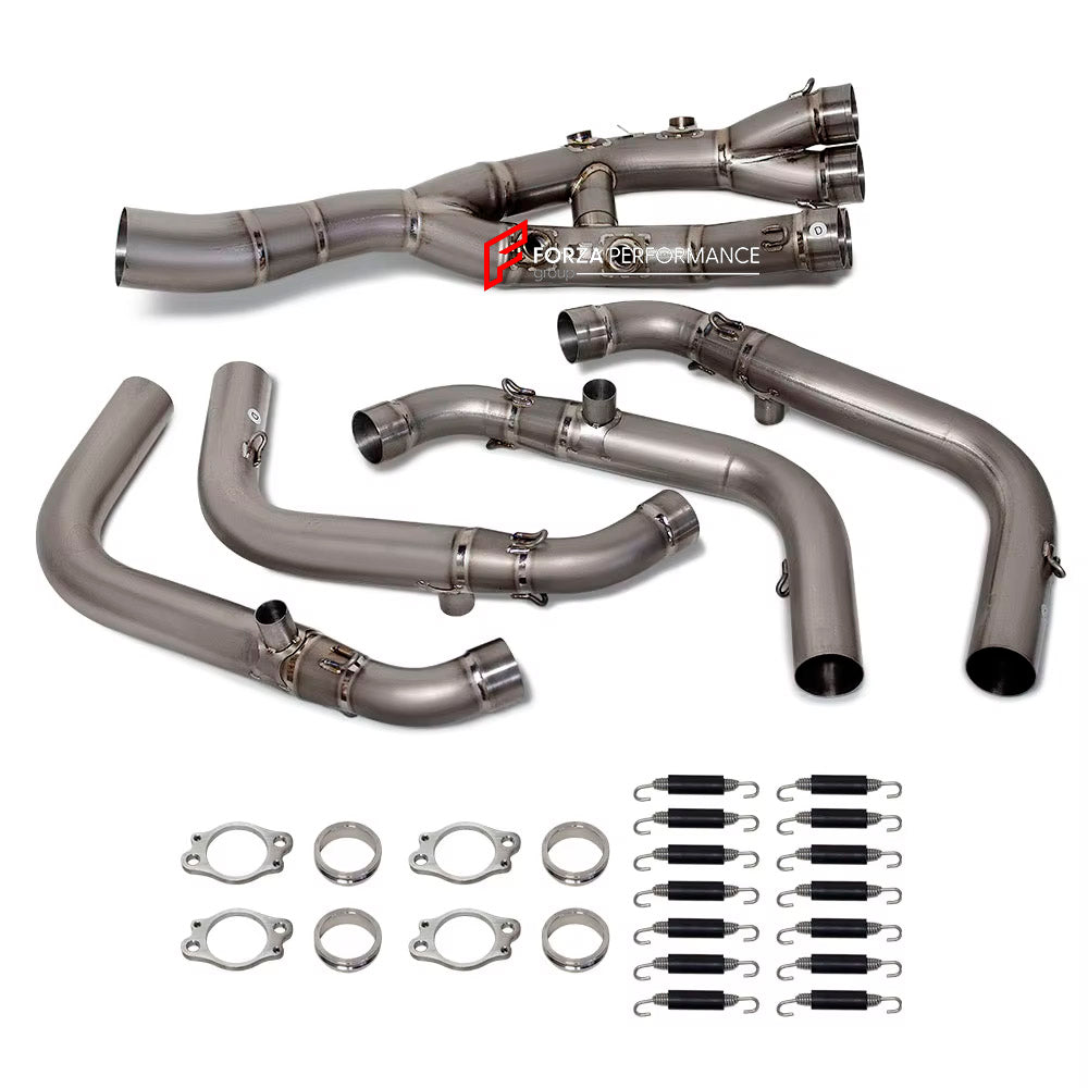 RACING TITANIUM MOTORCYCLE EXHAUST SYSTEM for BMW S1000RR M S1K S1000R 2019 - 2024

Set include:

Header
2-1 Merge Collectors
Mid pipe


Material: Titanium (can be made in Stainless Steel)

NOTE: Professional installation is required.

FEATURES:

Engineered Digital prototyping using 3D CAD design software, each car model chassis has been 3D laser scanned in the factor
Factory run all test cars on Italian 1200HP Dyno machine, to make the best performance design of exhaust
CNC bending machine accurately bends