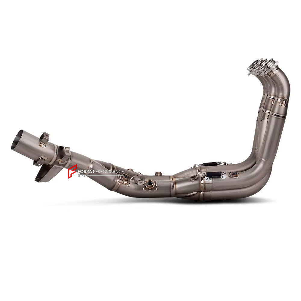 TITANIUM MOTORCYCLE EXHAUST SYSTEM for BMW S1000XR M1000XR 2020+

Set include:

Header
2-1 Merge Collectors
Mid pipe


Material: Titanium (can be made in Stainless Steel)

NOTE: Professional installation is required.

FEATURES:

Engineered Digital prototyping using 3D CAD design software, each car model chassis has been 3D laser scanned in the factor
Factory run all test cars on Italian 1200HP Dyno machine, to make the best performance design of exhaust
CNC bending machine accurately bends the tube accordin