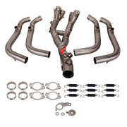 TITANIUM MOTORCYCLE EXHAUST SYSTEM for BMW S1000XR M1000XR 2020+

Set include:

Header
2-1 Merge Collectors
Mid pipe


Material: Titanium (can be made in Stainless Steel)

NOTE: Professional installation is required.

FEATURES:

Engineered Digital prototyping using 3D CAD design software, each car model chassis has been 3D laser scanned in the factor
Factory run all test cars on Italian 1200HP Dyno machine, to make the best performance design of exhaust
CNC bending machine accurately bends the tube accordin