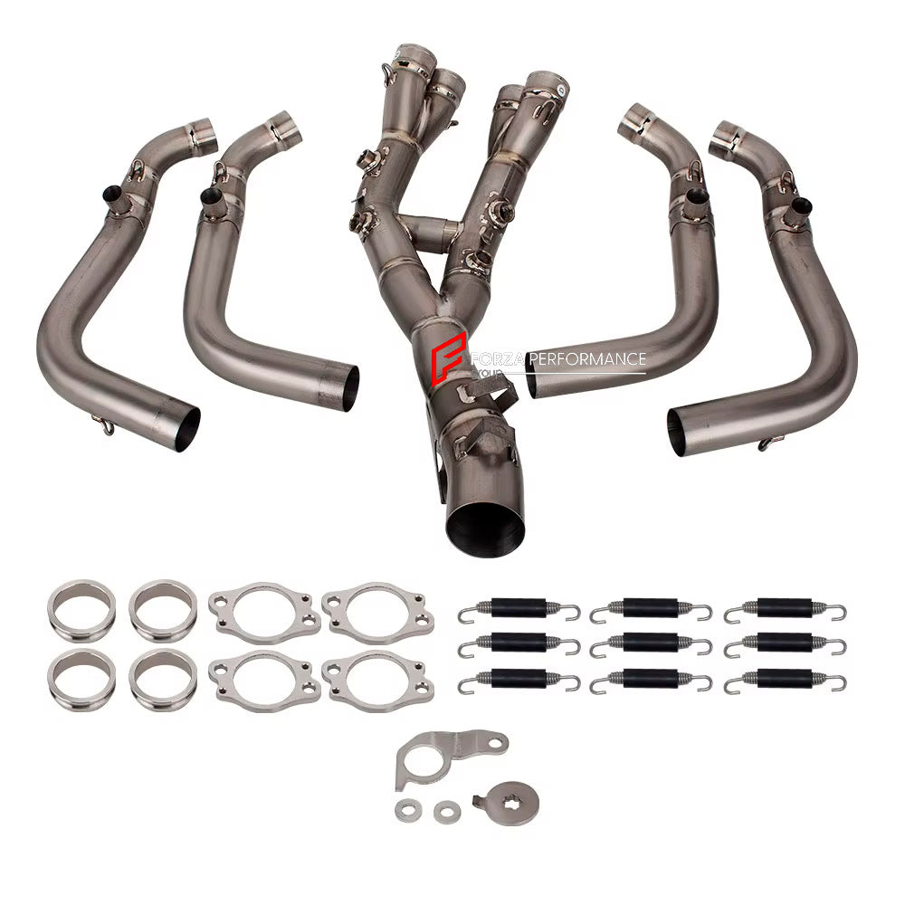 TITANIUM MOTORCYCLE EXHAUST SYSTEM for BMW S1000XR M1000XR 2020+

Set include:

Header
2-1 Merge Collectors
Mid pipe


Material: Titanium (can be made in Stainless Steel)

NOTE: Professional installation is required.

FEATURES:

Engineered Digital prototyping using 3D CAD design software, each car model chassis has been 3D laser scanned in the factor
Factory run all test cars on Italian 1200HP Dyno machine, to make the best performance design of exhaust
CNC bending machine accurately bends the tube accordin