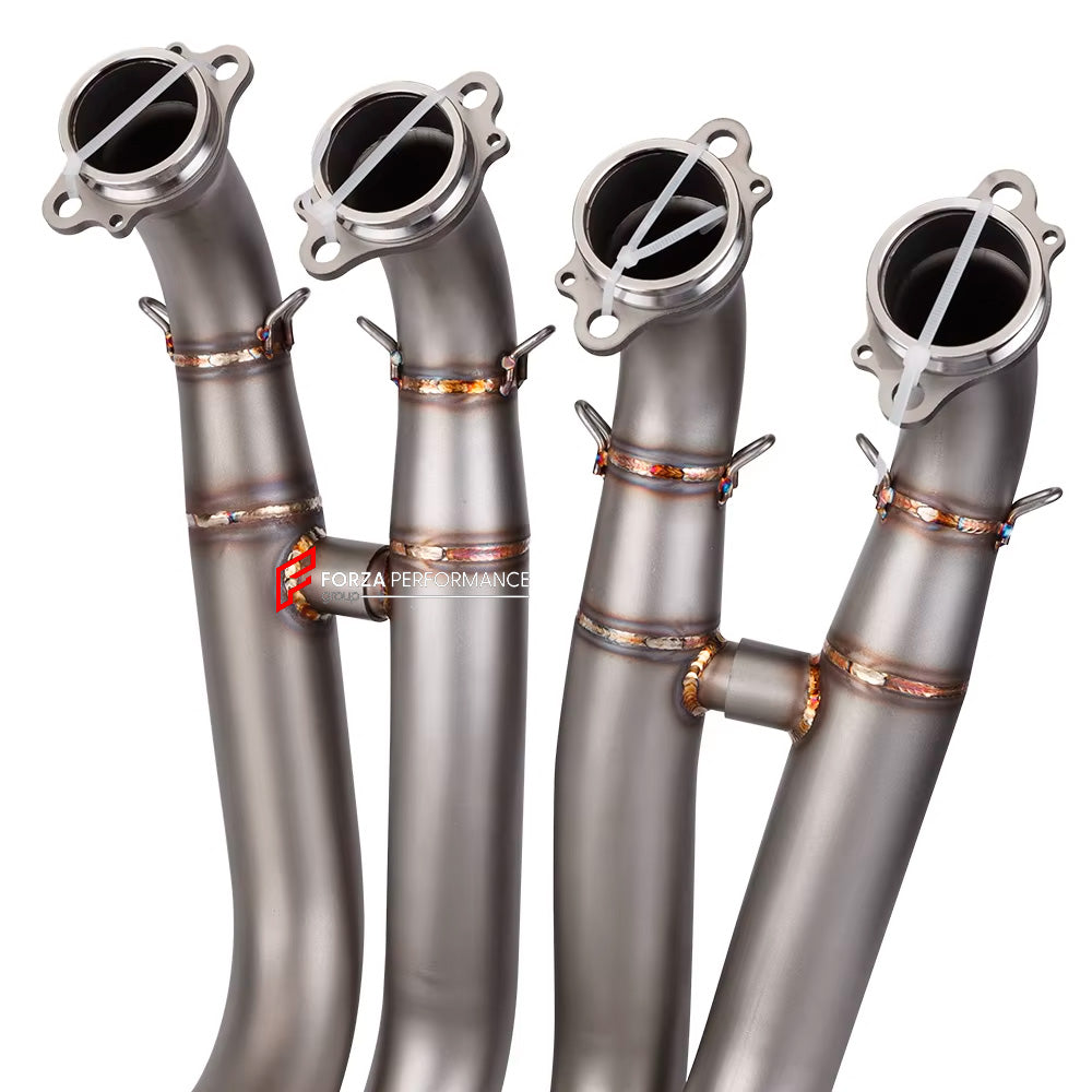 RACING TITANIUM MOTORCYCLE EXHAUST SYSTEM for BMW S1000RR M S1K S1000R

Set include:

Header
2-1 Merge Collectors
Mid pipe


Material: Titanium (can be made in Stainless Steel)

NOTE:&nbsp;Professional installation is required.

FEATURES:

Engineered Digital prototyping using 3D CAD design software, each car model chassis has been 3D laser scanned in the factor
Factory run all test cars on Italian 1200HP Dyno machine, to make the best performance design of exhaust
CNC bending machine accurately bends the tu