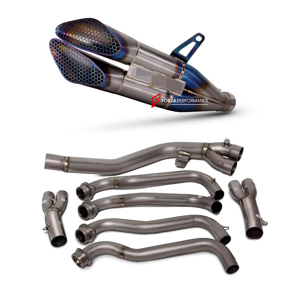 RACING TITANIUM MOTORCYCLE EXHAUST SYSTEM for SUZUKI GSXR 1000 GIXXER 2017 - 2024

Set include:

Header
2-1 Merge Collectors
Mid pipe

Exhaust Slip On

Material: Titanium (can be made in Stainless Steel)

NOTE: Professional installation is required.

FEATURES:

Engineered Digital prototyping using 3D CAD design software, each car model chassis has been 3D laser scanned in the factor
Factory run all test cars on Italian 1200HP Dyno machine, to make the best performance design of exhaust
CNC bending machine a