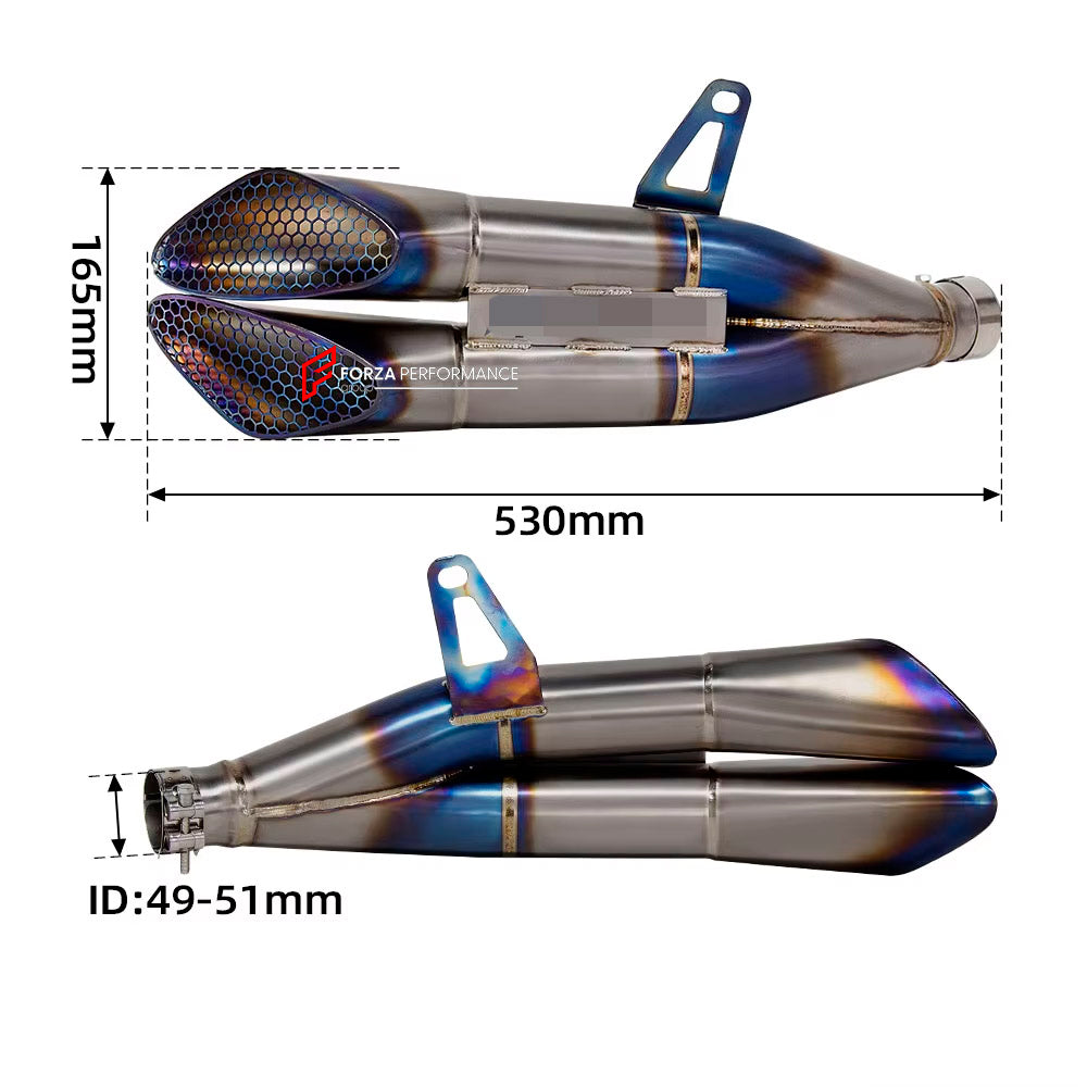 RACING TITANIUM MOTORCYCLE EXHAUST SYSTEM for SUZUKI GSXR 1000 GIXXER 2017 - 2024

Set include:

Header
2-1 Merge Collectors
Mid pipe

Exhaust Slip On

Material: Titanium (can be made in Stainless Steel)

NOTE: Professional installation is required.

FEATURES:

Engineered Digital prototyping using 3D CAD design software, each car model chassis has been 3D laser scanned in the factor
Factory run all test cars on Italian 1200HP Dyno machine, to make the best performance design of exhaust
CNC bending machine a
