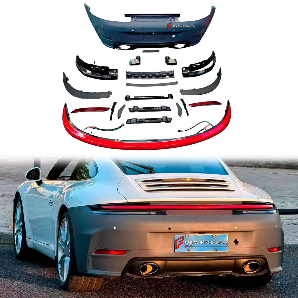 Rear Bumper for Porsche 911 Carrera 2019+
Set includes:

Rear Bumper
Material: Plastic

NOTE: Professional installation is required.