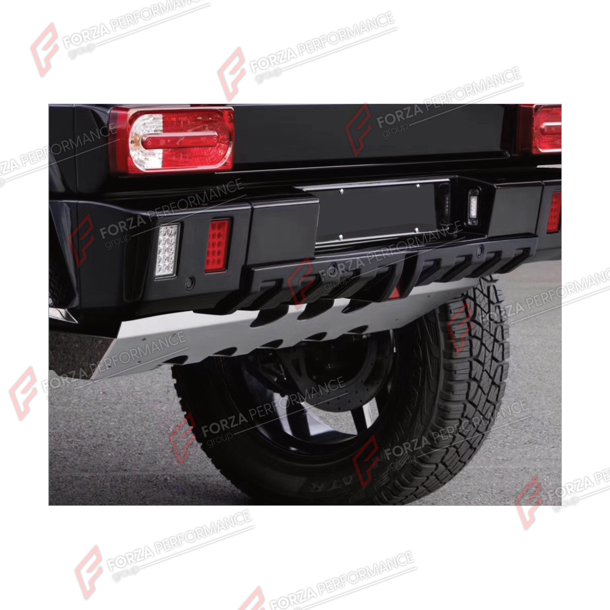 REAR BUMPER GUARD for MERCEDES-BENZ G-CLASS W463 4X4 2008 - 2018 FORZA PERFORMANCE custom fit 4X4 Style

Set includes:
Rear Bumper Guard

Material: Aluminum

NOTE: Professional installation is required.