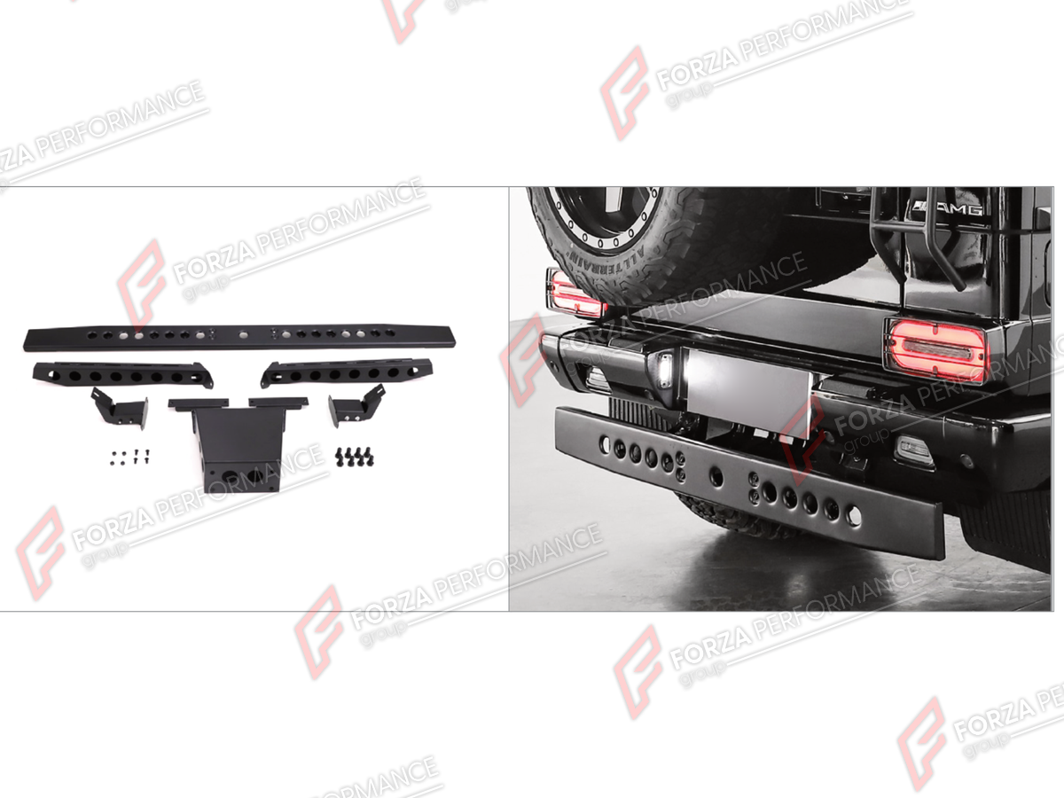 REAR BUMPER GUARD for MERCEDES-BENZ G-CLASS W463 G55 2008 - 2018 FORZA PERFORMANCE custom fit Retro Off-Road

Set includes:
Rear Bumper Guard

Material: Plastic

NOTE: Professional installation is required.