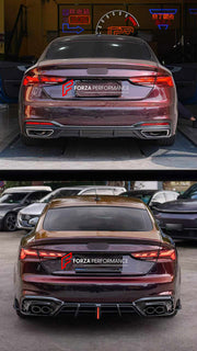 REAR DIFFUSER AND REAR BUMPER FINS for AUDI S5 B9.5 F5 FACELIFT 2020 - 2025

Set includes:
Rear Bumper Fins
Rear Diffuser

Material: Plastic

NOTE: Professional installation is required.