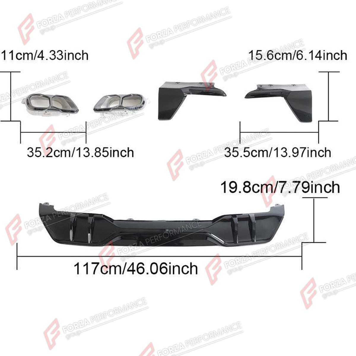 REAR DIFFUSER for BMW X5 G05 LCI M SPORT 2023+ FORZA PERFORMANCE Custom Fit
Set includes:

Rear Diffuser
Rear Canards
Exhaust Tips
Material: Plastic

NOTE: Professional installation is required.

Why “Contact Us for Pricing”?
We don’t display fixed prices because our goal is to offer you the most competitive deal possible. Product costs often decrease over time, and by requesting a quote, you’ll receive our most up-to-date price on market.

SECURED PAYMENT METHODS
PayPal (+4.4% fee)
Visa / Mastercard / Amer
