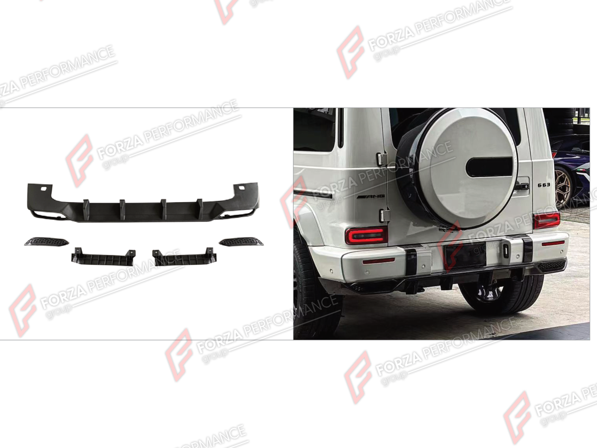 REAR DIFFUSER for MERCEDES-BENZ G-CLASS W464 G63 2019 - 2024 FORZA PERFORMANCE custom fit Shark Style

Set includes:
Rear Diffuser

Material: Plastic

NOTE: Professional installation is required.