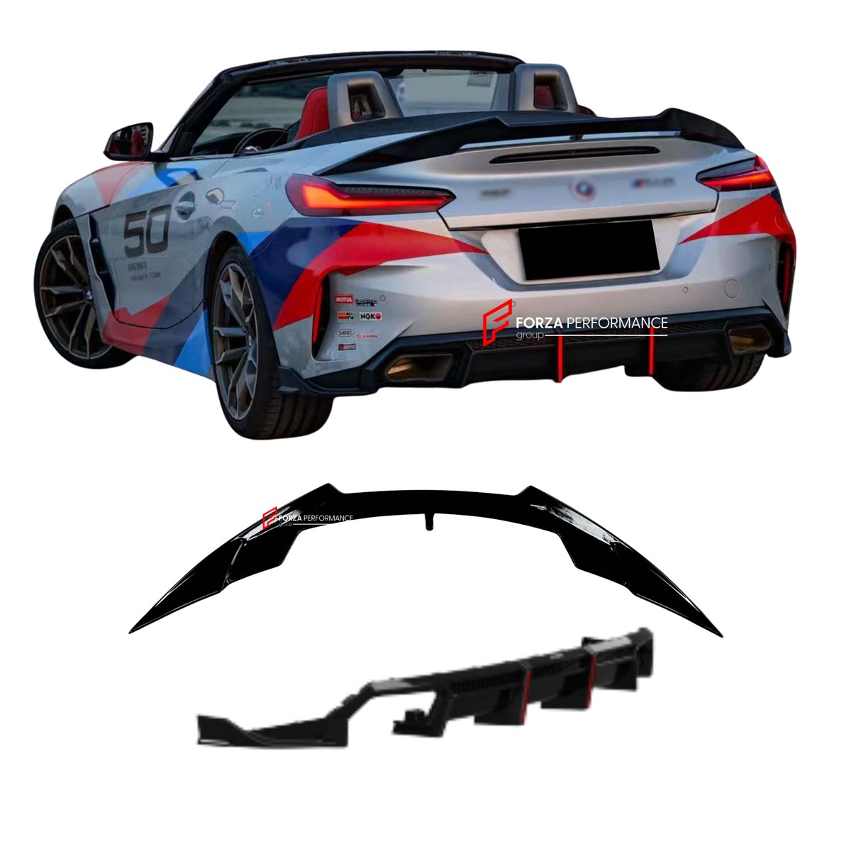 REAR DIFFUSER REAR SPOILER for BMW Z4 G29 2019+ FORZA PERFORMANCE Custom fit Dry Carbon VTEN Design Style
Set includes:

Rear Diffuser
Rear Spoiler
Material: Plastic

NOTE: Professional installation is required.