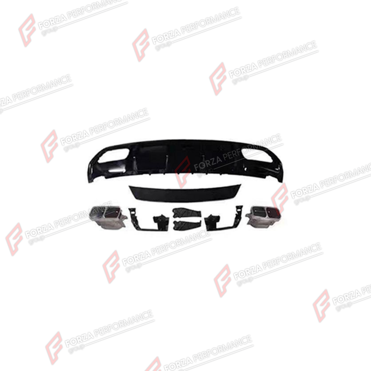 REAR DIFFUSER WITH EXHAUST TIPS for MERCEDES-BENZ A-CLASS W176 2013 - 2017 FORZA PERFORMANCE custom fit A35 AMG Style

Set includes:
Rear Diffuser
Exhaust Tips

Material: Plastic, Stainless Steel

NOTE: Professional installation is required.