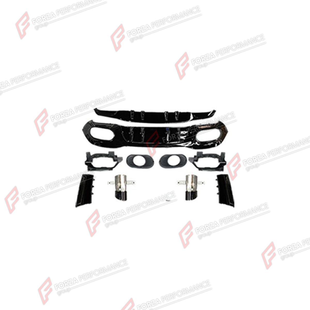 REAR DIFFUSER WITH EXHAUST TIPS for MERCEDES-BENZ A-CLASS W177 2018 - 2022 FORZA PERFORMANCE custom fit A35 AMG Style

Set includes:
Rear Diffuser
Exhaust Tips

Material: Plastic, Stainless Steel

NOTE: Professional installation is required.