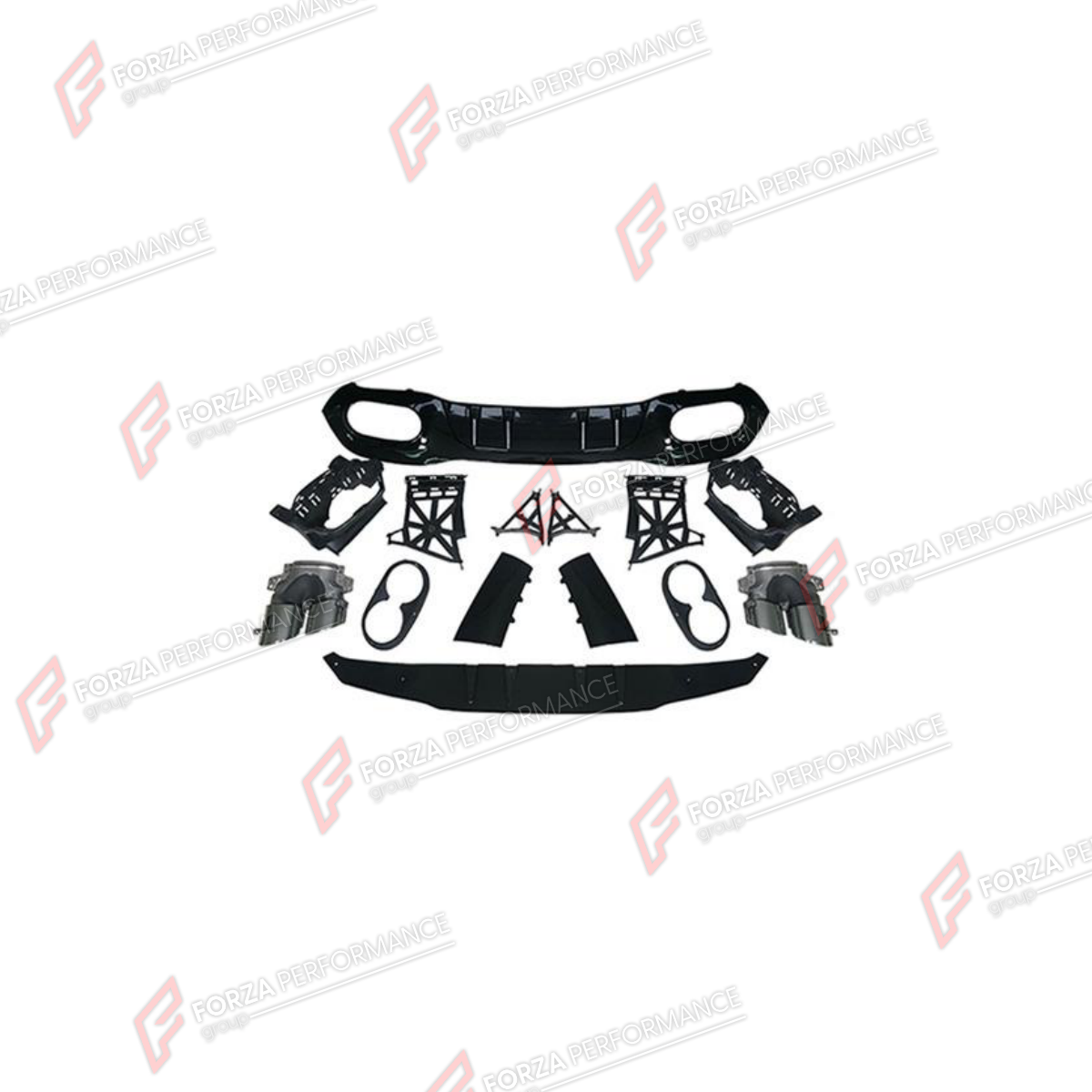 REAR DIFFUSER WITH EXHAUST TIPS for MERCEDES-BENZ A-CLASS W177 2018 - 2022 FORZA PERFORMANCE custom fit A45 AMG Style

Set includes:
Rear Diffuser
Exhaust Tips

Material: Plastic, Stainless Steel

NOTE: Professional installation is required.